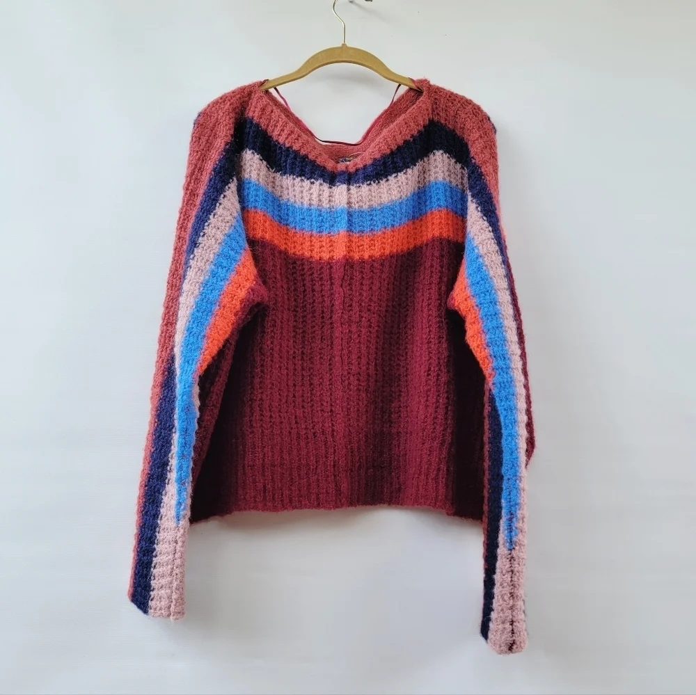 Free People New See the Rainbow Alpaca Striped Sweater Size XS Boho Scandi
